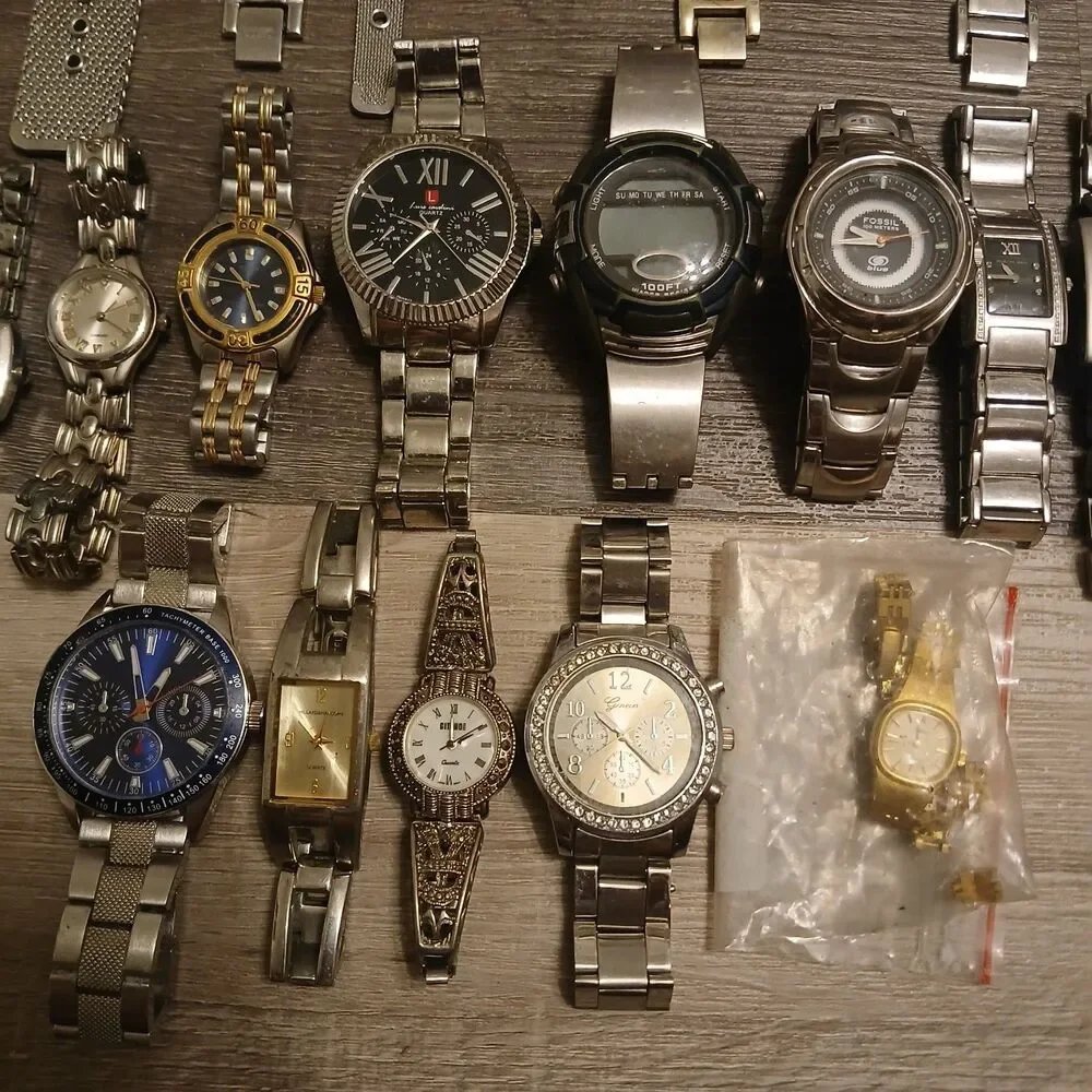 Lot 35+ Watches Parts/Repair ALL Metal Timex Pulsar Fossil DNKY Faded Glory